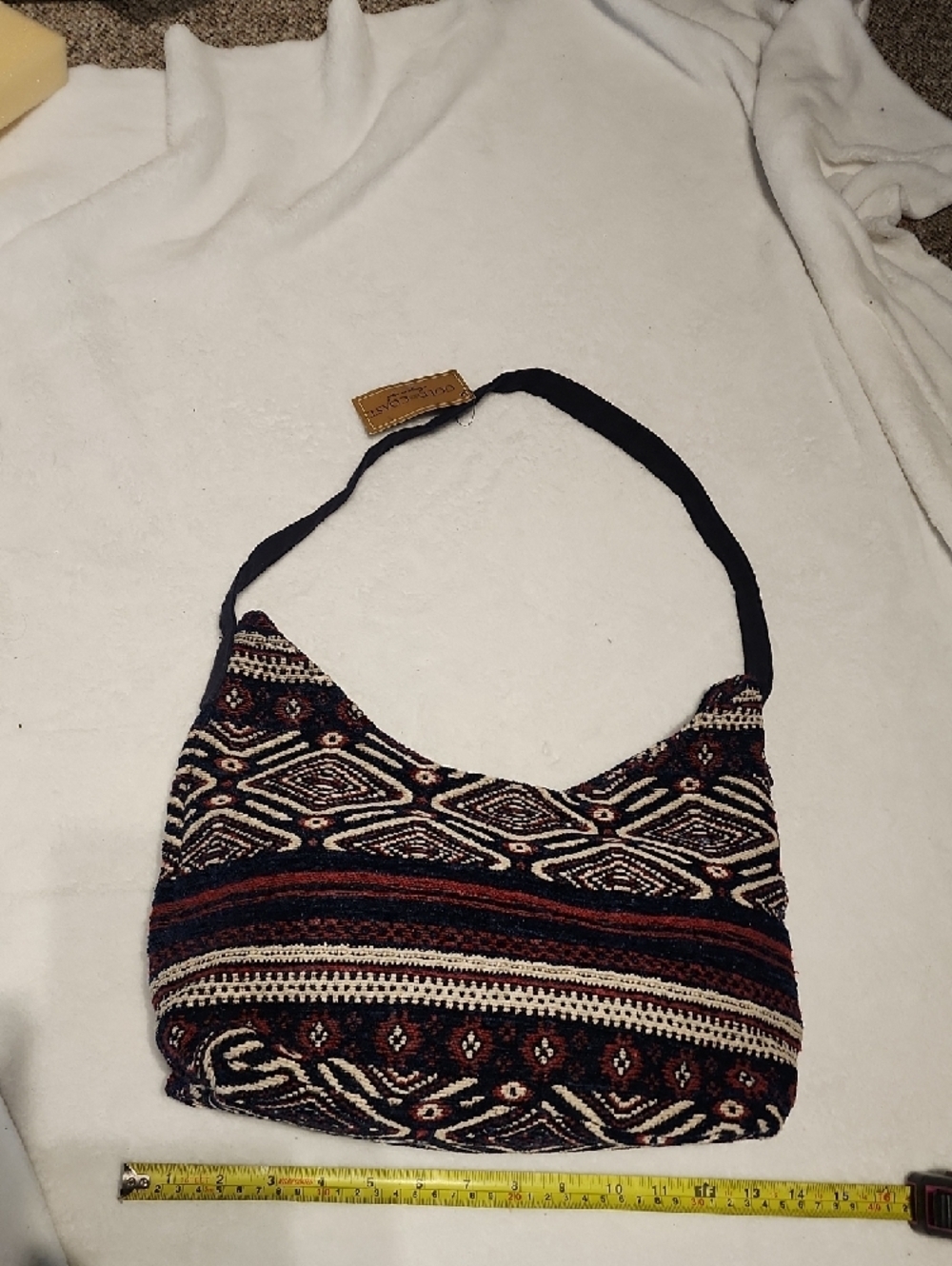 Handwoven Geometric Shoulder Bag in Black, Cream & Burgundy - Picture 5 of 10